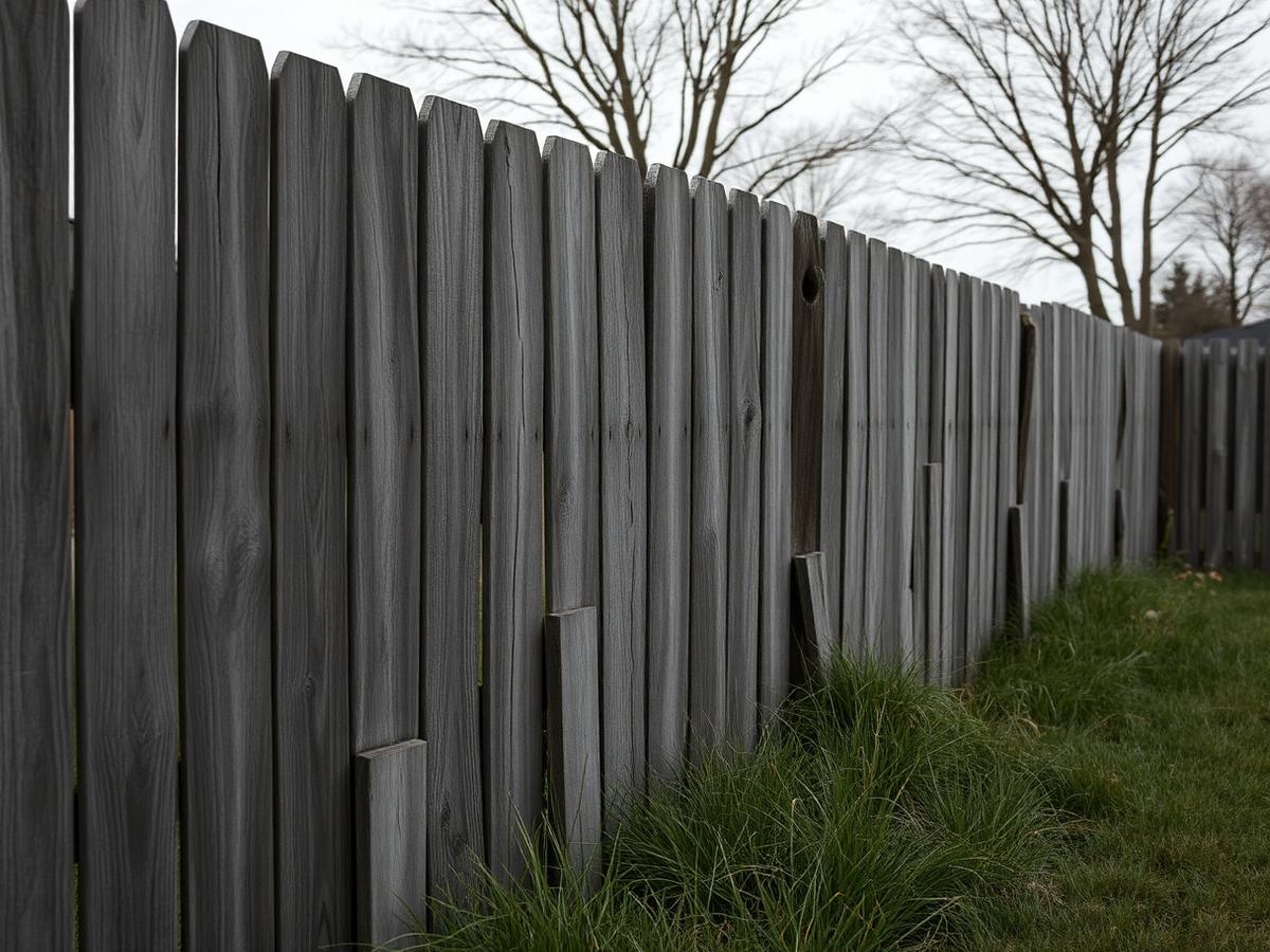 Old weathered wood fence before replacement